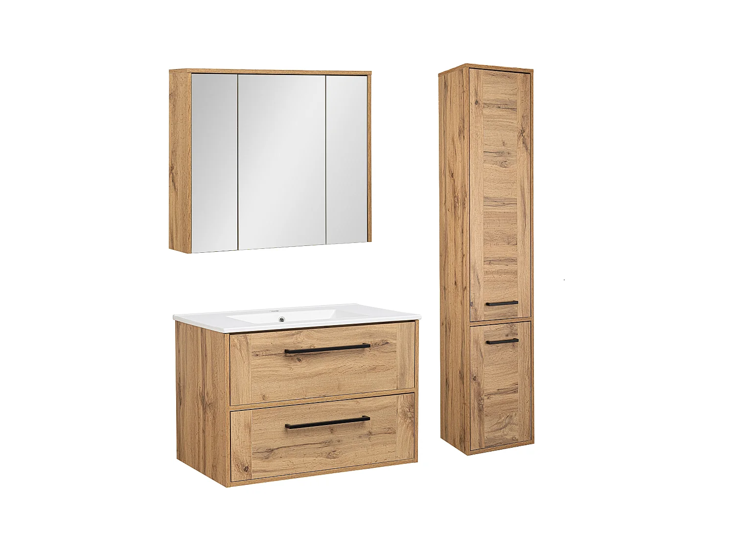 Ensemble de salle de bain 80 cm Vivien Chêne Wotan Colonne Armoire avec miroir