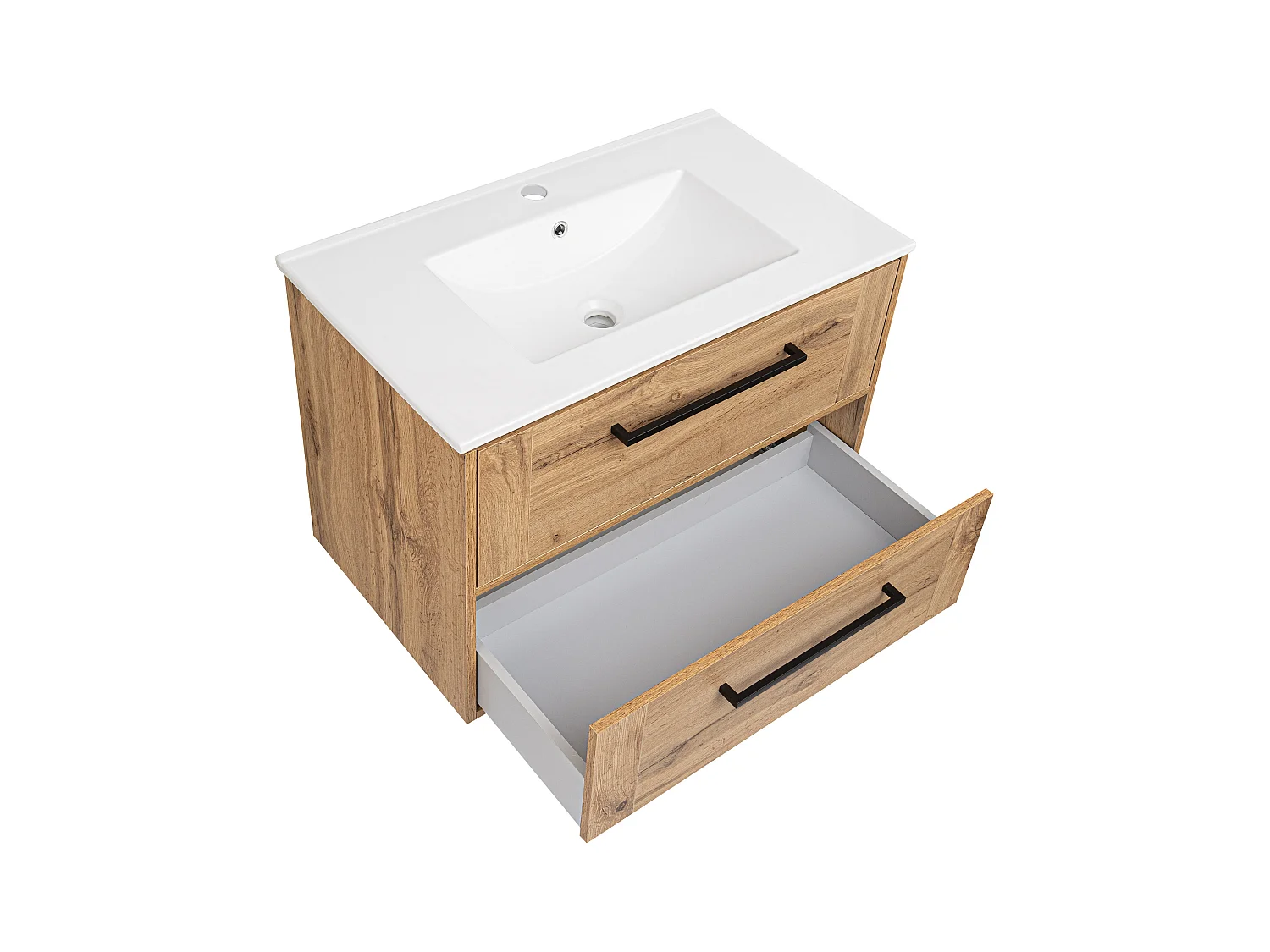 Ensemble de salle de bain 80 cm Vivien Chêne Wotan Colonne Armoire avec miroir