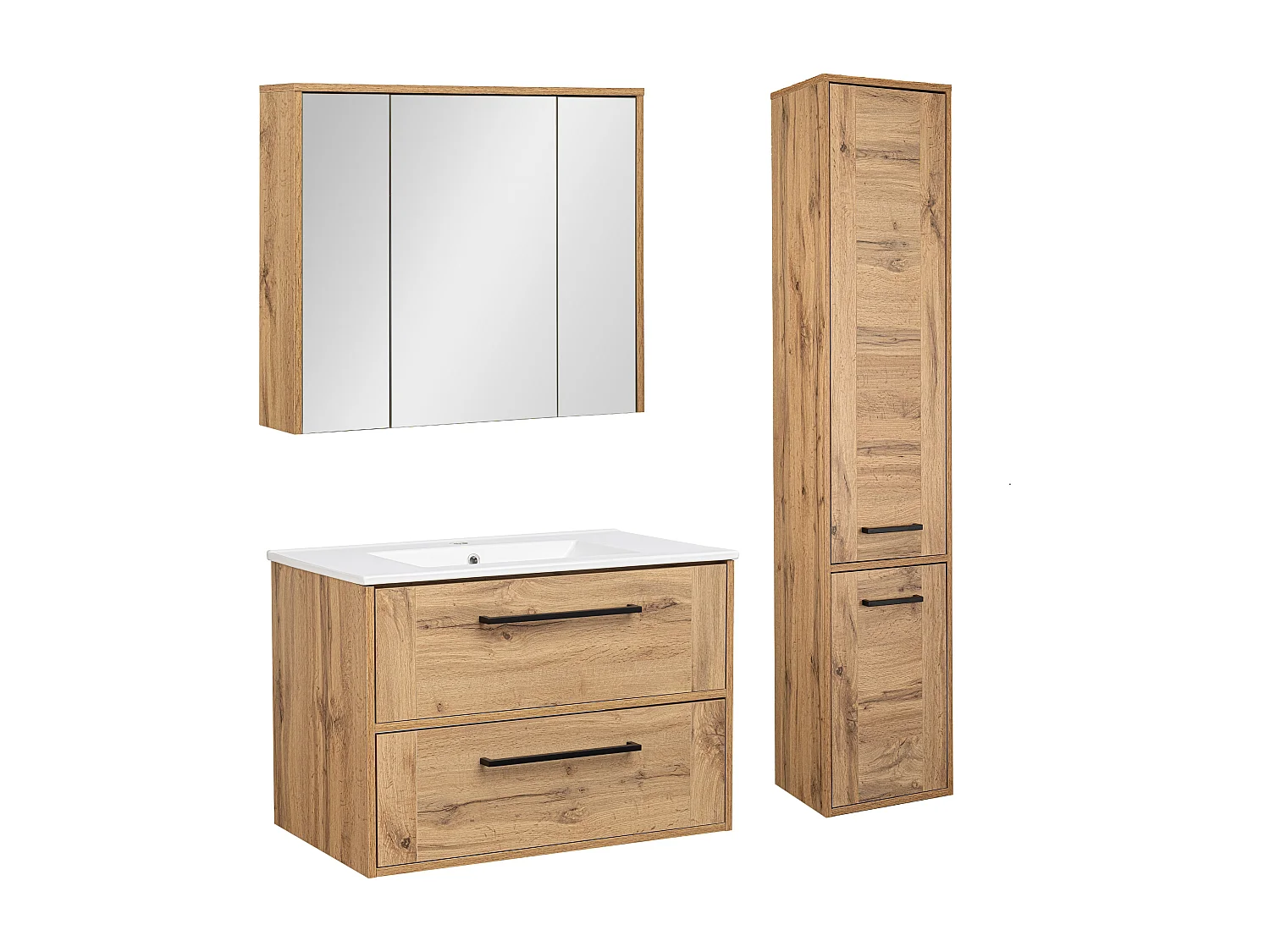 Ensemble de salle de bain 80 cm Vivien Chêne Wotan Colonne Armoire avec miroir
