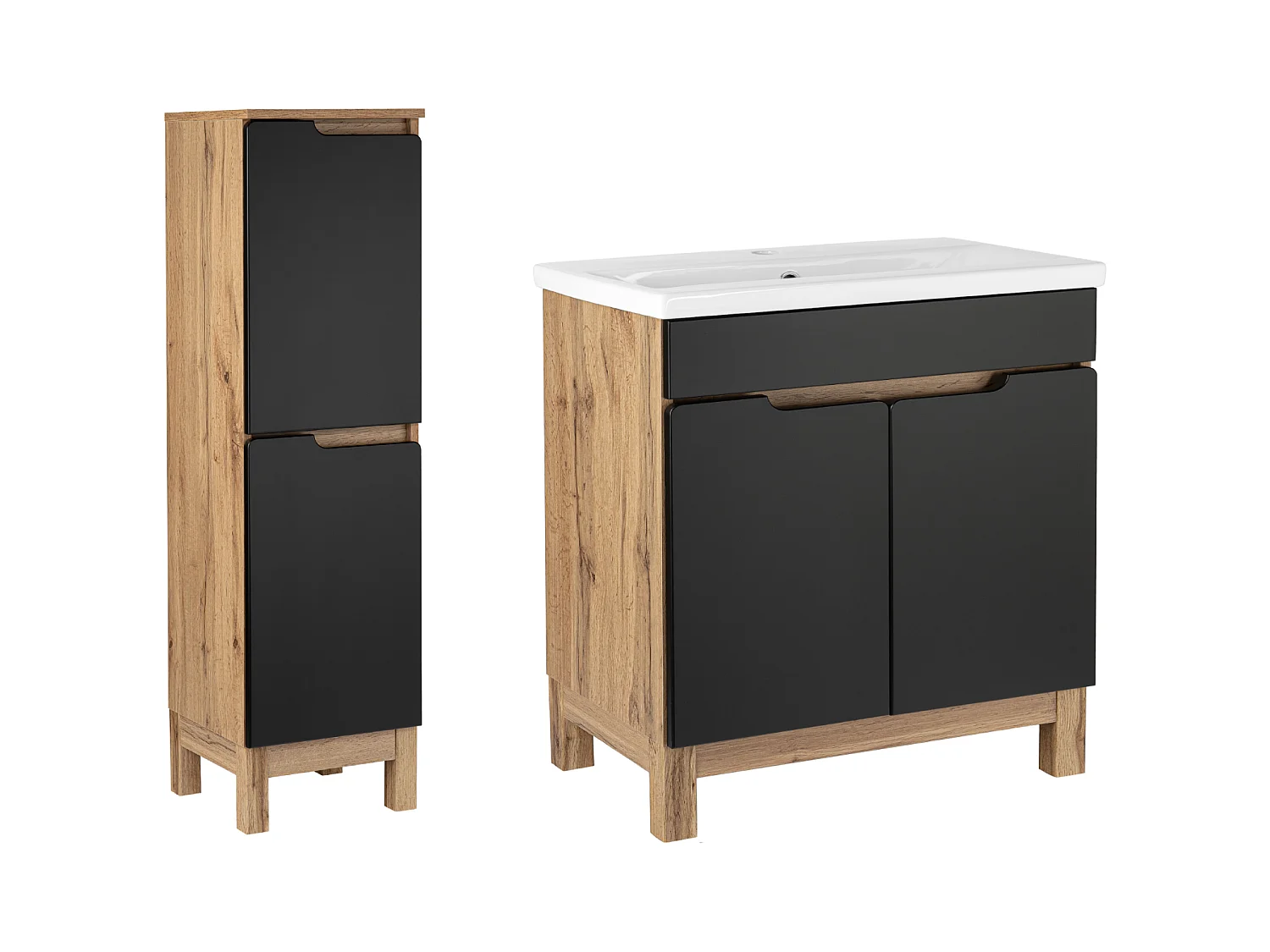 Badkamerset 80 cm Alma Halve kolom Eiken Wotan / Mat zwart