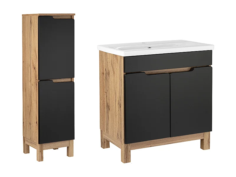 Badkamerset 80 cm Alma Halve kolom Eiken Wotan / Mat zwart