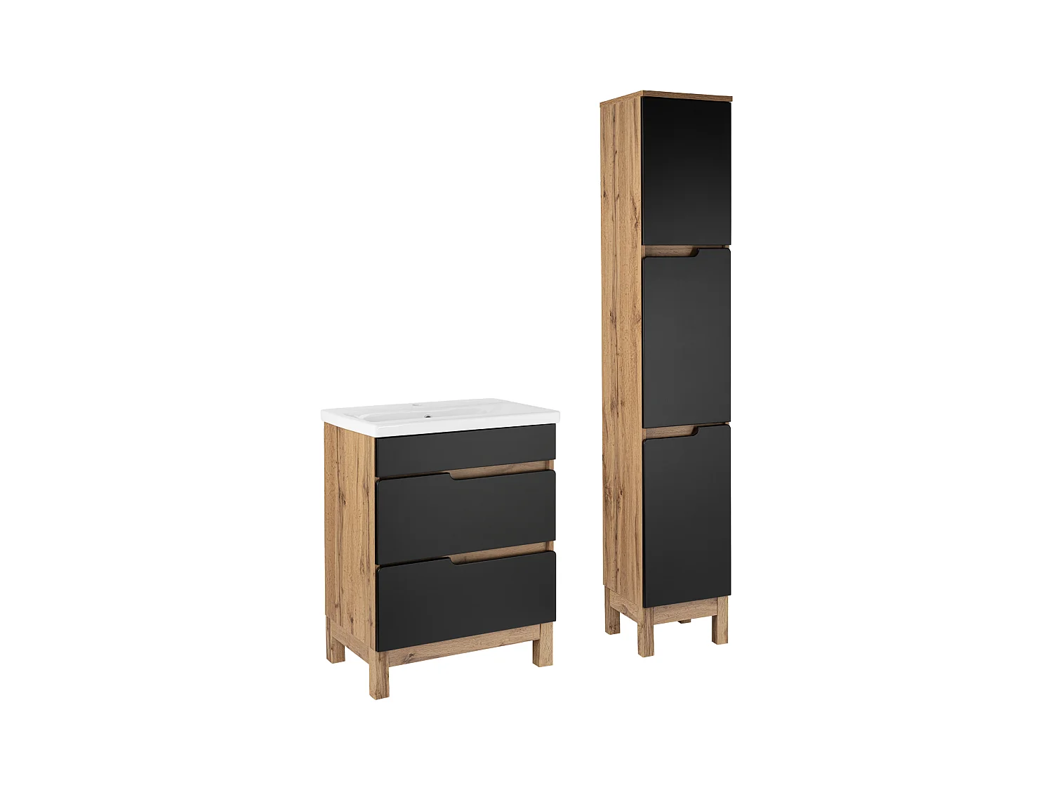 Ensemble de salle de bain 60 cm Alma Colonne Chêne Wotan / Noir mat