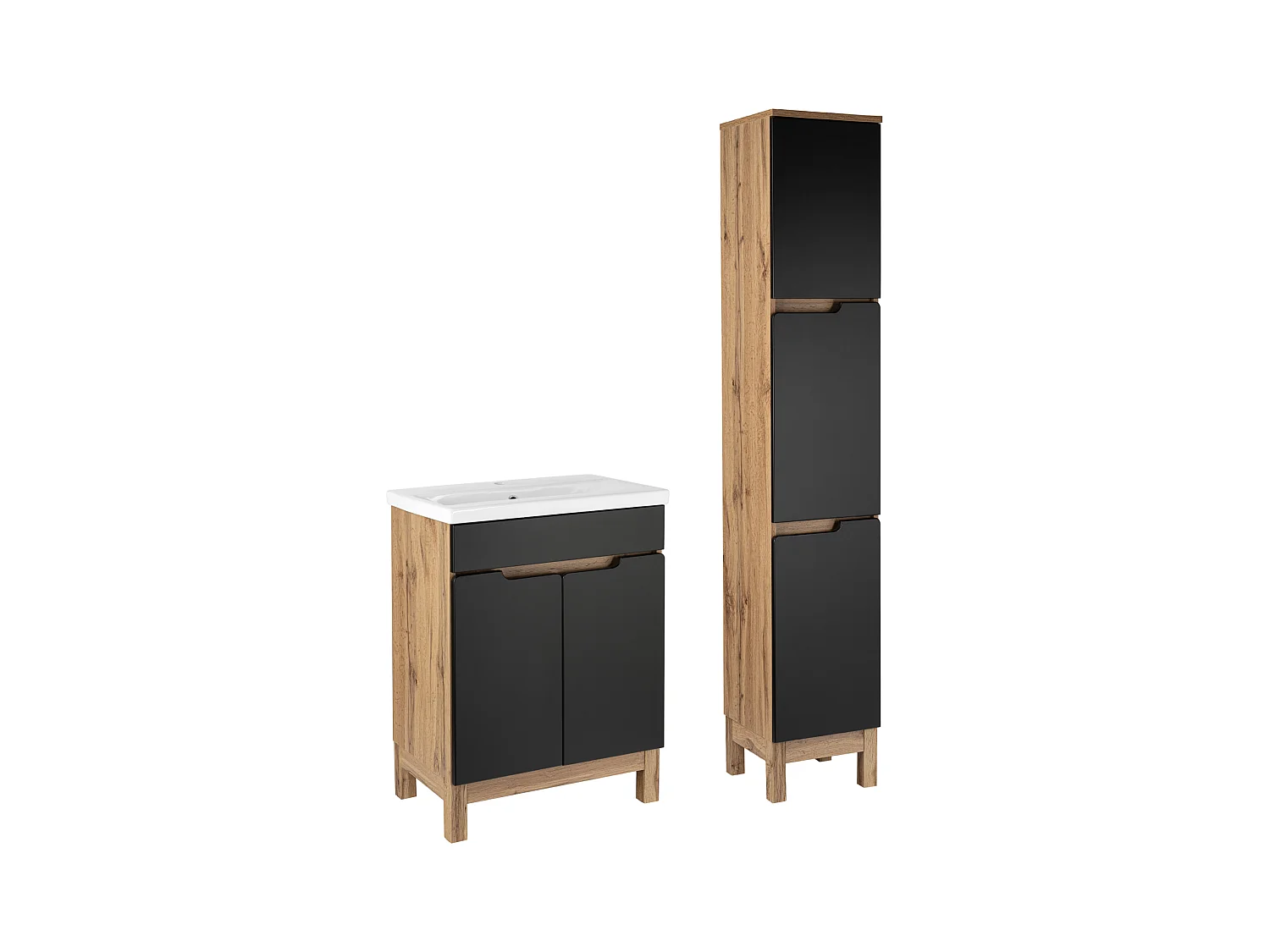 Badkamerset 60 cm Alma Kolom Eiken Wotan / Mat Zwart
