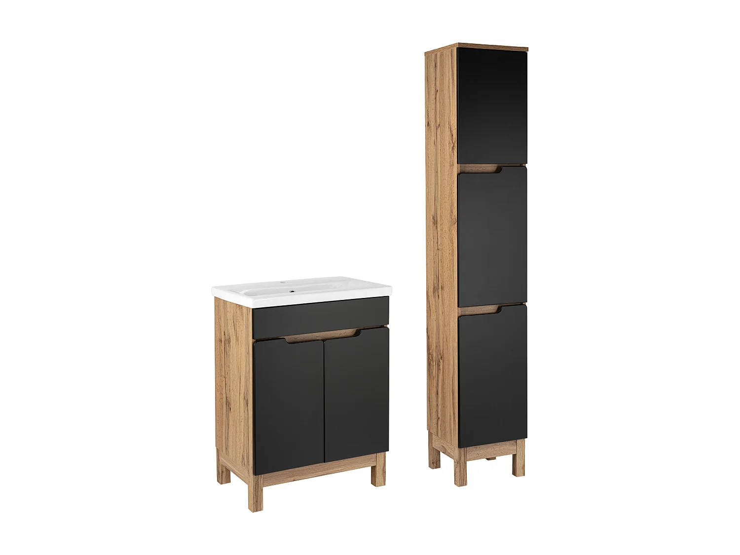 Zestaw Łazienkowy 60cm 2D Alma Słupek Dąb Wotan / Czarny Mat