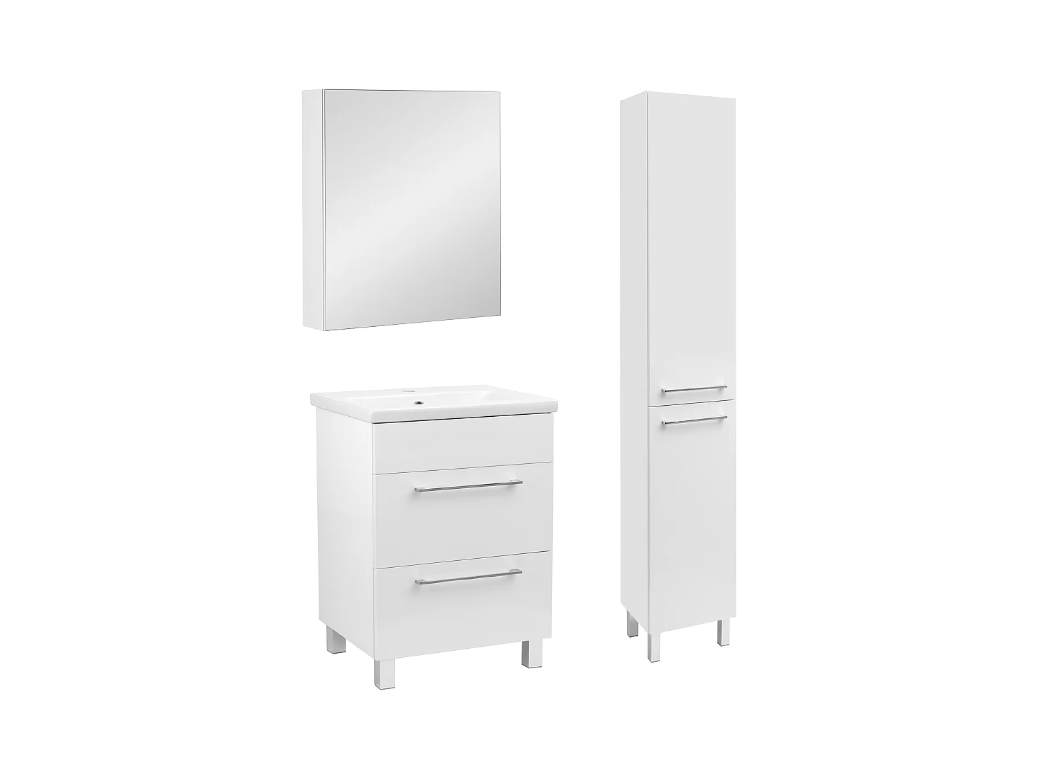 Witte badkamerset 50 cm Kast met wastafel Kolomkast met spiegel Sol