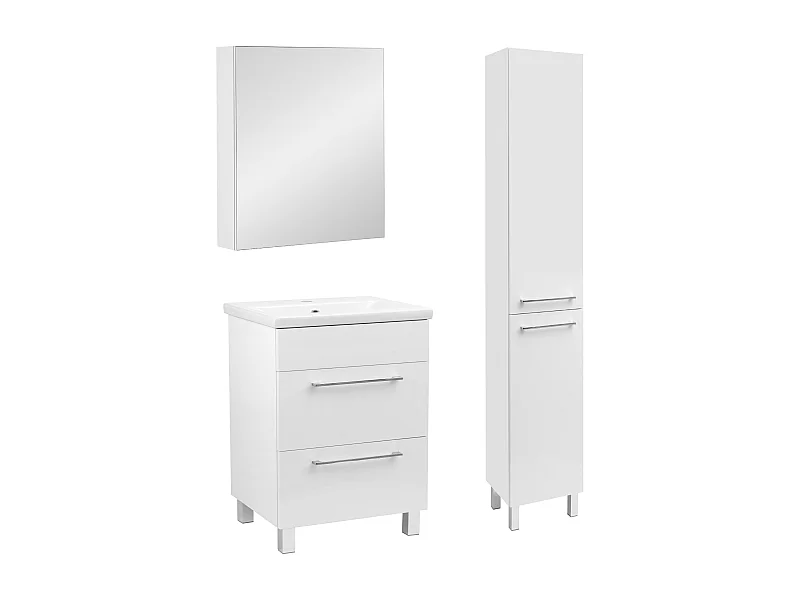 Witte badkamerset 50 cm Kast met wastafel Kolomkast met spiegel Sol