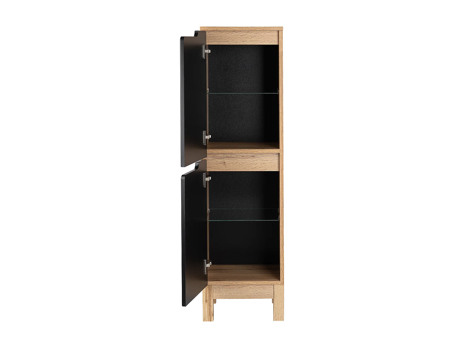 Badezimmer-Set 60 cm 2S Alma Hochschrank Halbschrank Spiegelschrank Eiche Wotan / Schwarz Matt