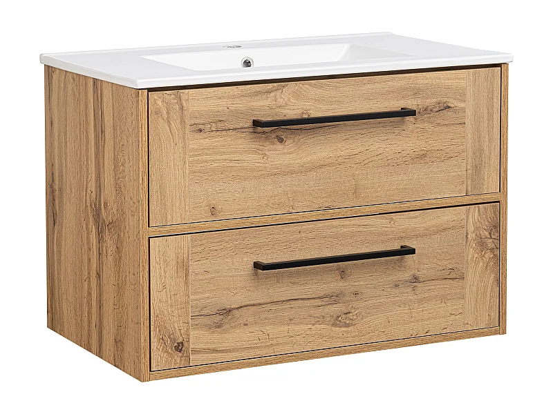 Badezimmerset 80cm Schrank mit Waschbecken Eiche Wotan Vivien