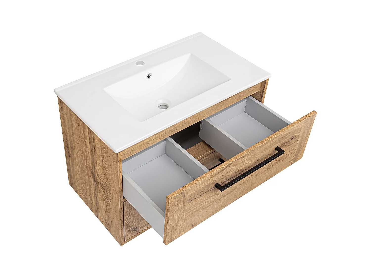 Badezimmerset 80cm Schrank mit Waschbecken Eiche Wotan Vivien