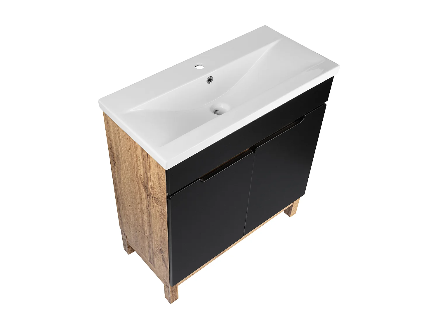 Ensemble de salle de bain sur pied Armoire avec lavabo 80 cm Chêne Wotan / Noir Alma