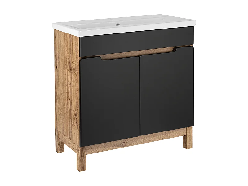 Ensemble de salle de bain sur pied Armoire avec lavabo 80 cm Chêne Wotan / Noir Alma