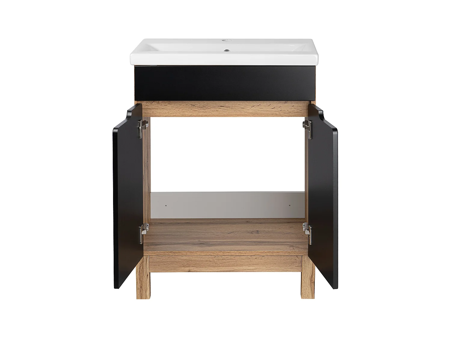 Zestaw Łazienkowy 60cm 2D Alma Półsłupek Szafka z Lustrem Dąb Wotan / Czarny Mat