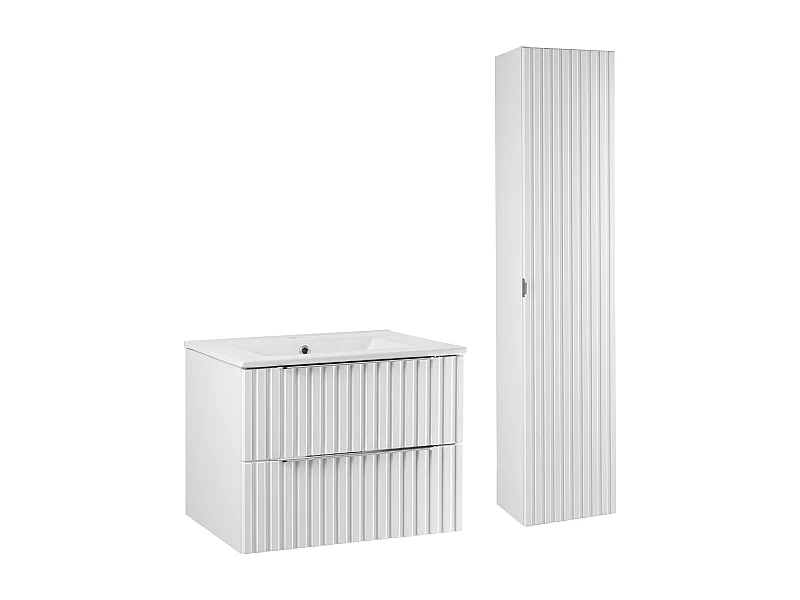 Ensemble de salle de bain 60 cm Façades rainurées Blanc Amy Colonne