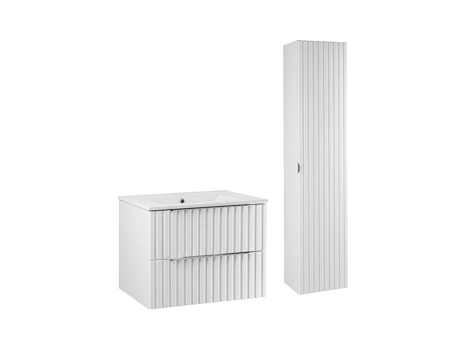 Ensemble de salle de bain 60 cm Façades rainurées Blanc Amy Colonne