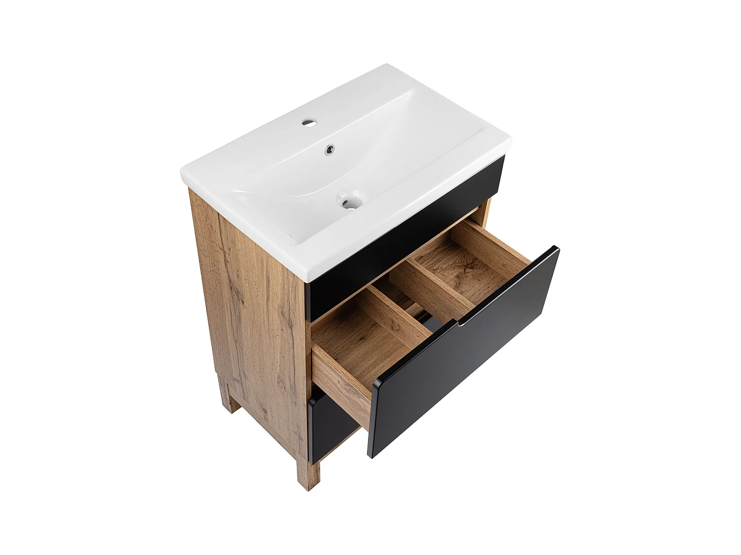 Zestaw Łazienkowy 60cm 2S Alma Szafka z Lustrem Dąb Wotan / Czarny Mat