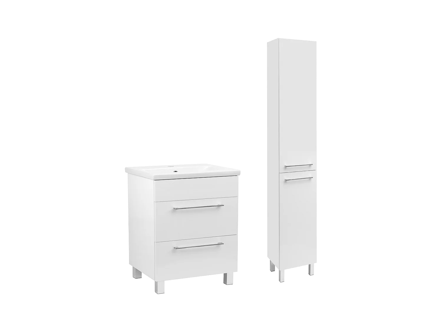 Witte badkamerset 60 cm Kast met wastafel Kolom Sol
