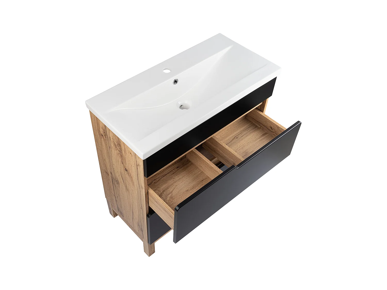 Ensemble de salle de bain sur pied Armoire avec lavabo 80 cm Chêne Wotan / Noir Alma