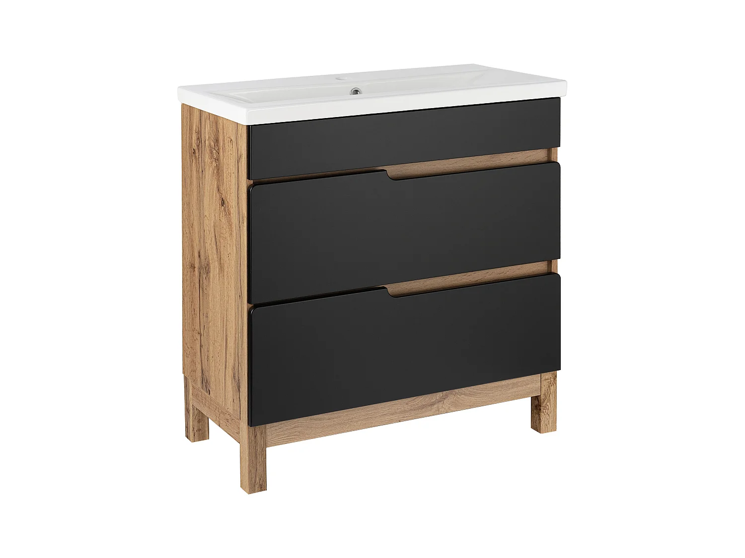 Ensemble de salle de bain sur pied Armoire avec lavabo 80 cm Chêne Wotan / Noir Alma
