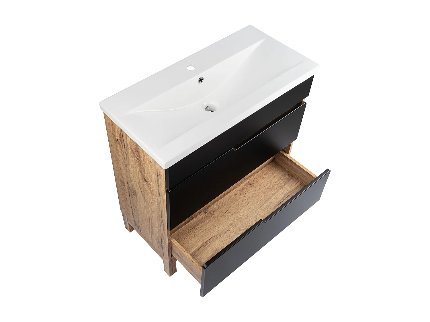 Ensemble de salle de bain sur pied Armoire avec lavabo 80 cm Chêne Wotan / Noir Alma