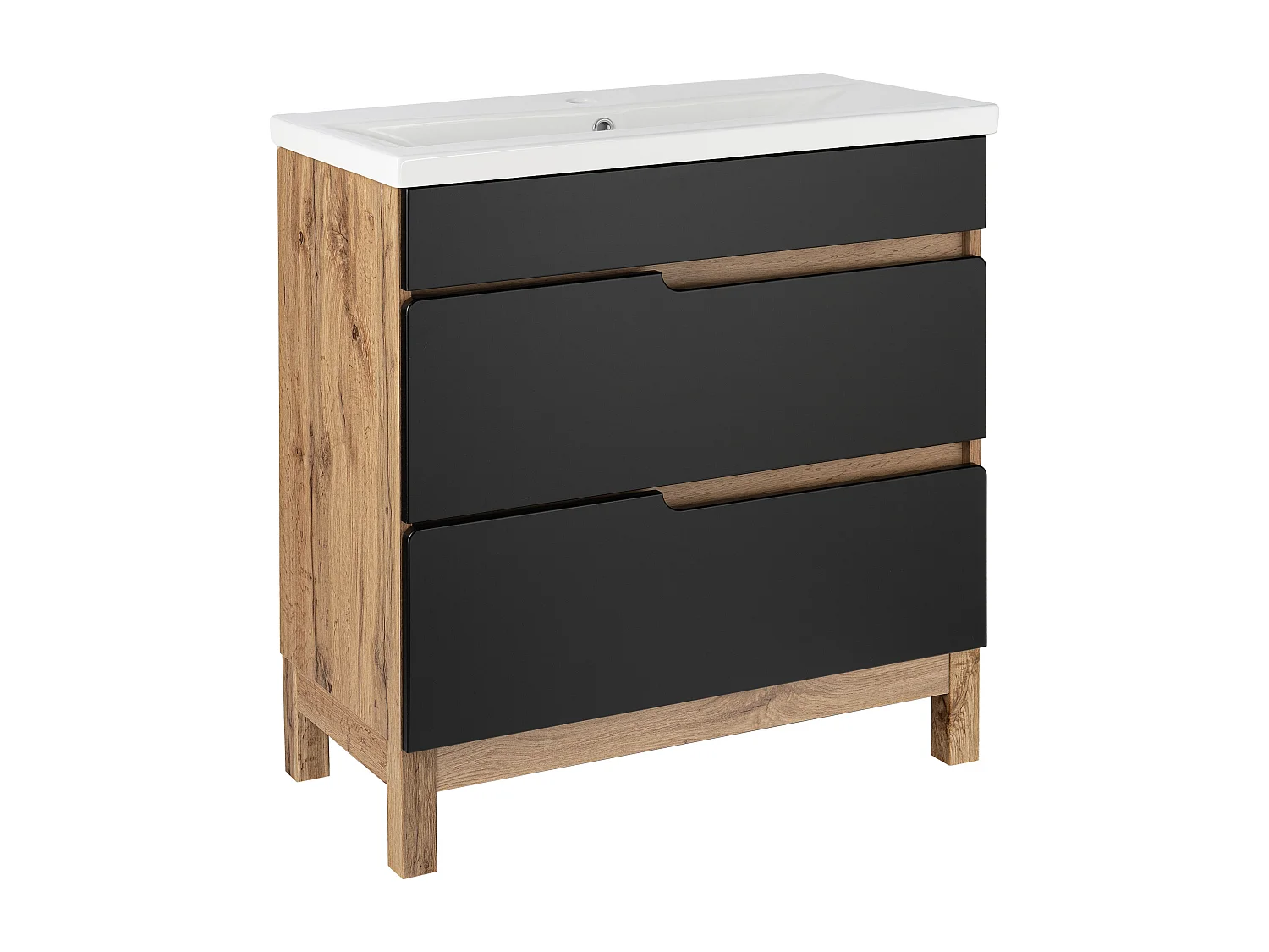 Ensemble de salle de bain sur pied Armoire avec lavabo 80 cm Chêne Wotan / Noir Alma