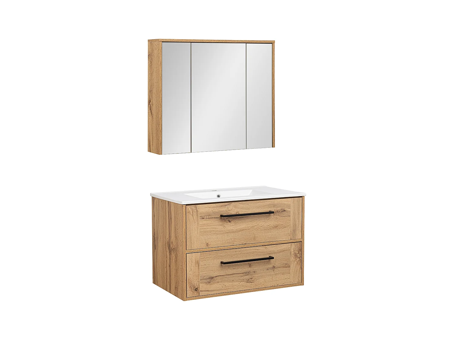 Badkamerset 80 cm Vivien Wotan Eiken Kast met spiegel