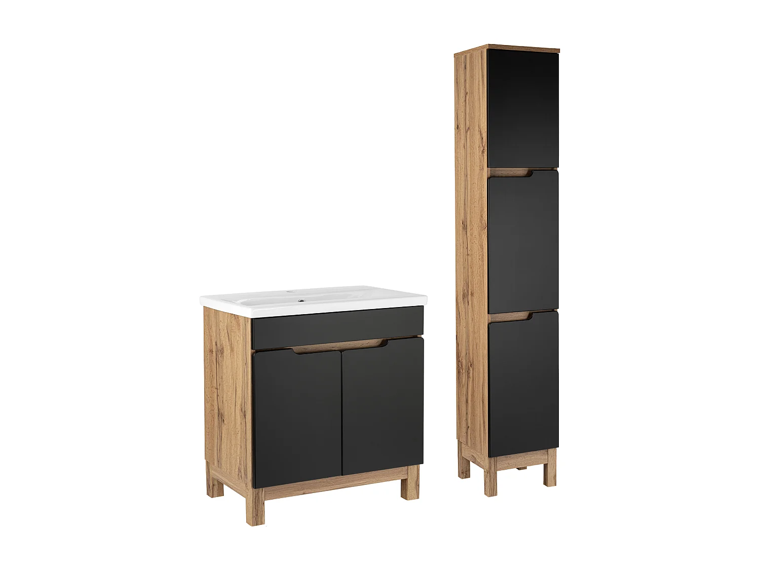 Badkamerset 80 cm Alma Kolom Eiken Wotan / Mat Zwart