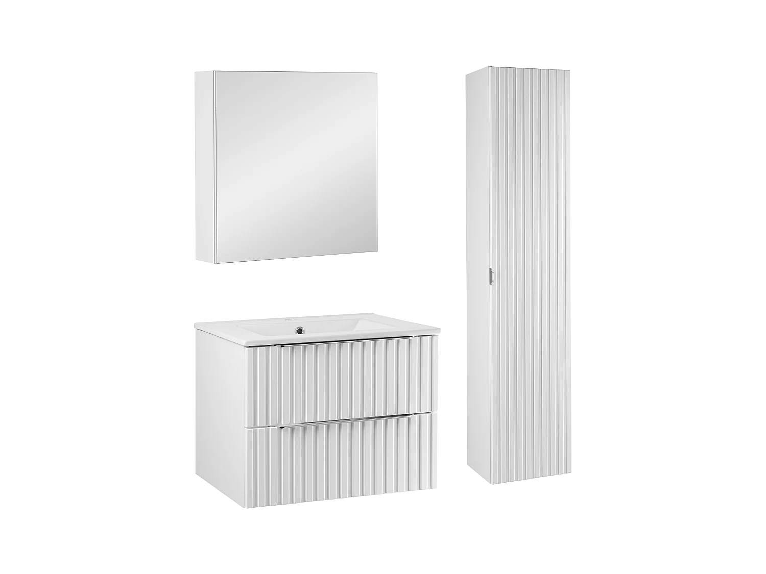 Ensemble de salle de bain 60 cm Façades rainurées Blanc Amy Colonne Armoire avec miroir