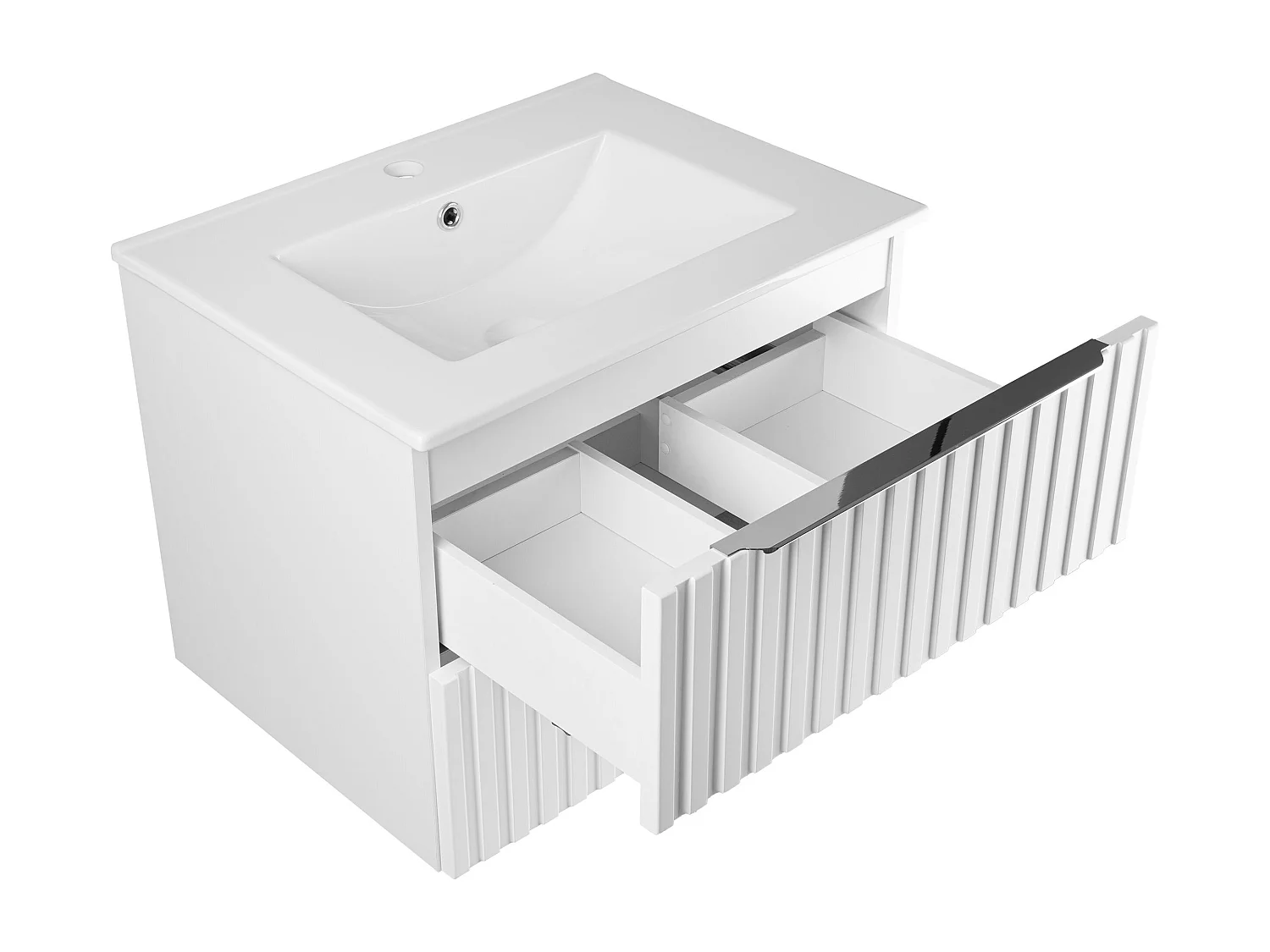 Ensemble de salle de bain 60 cm Façades rainurées Blanc Amy Colonne Armoire avec miroir