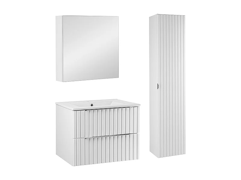 Ensemble de salle de bain 60 cm Façades rainurées Blanc Amy Colonne Armoire avec miroir