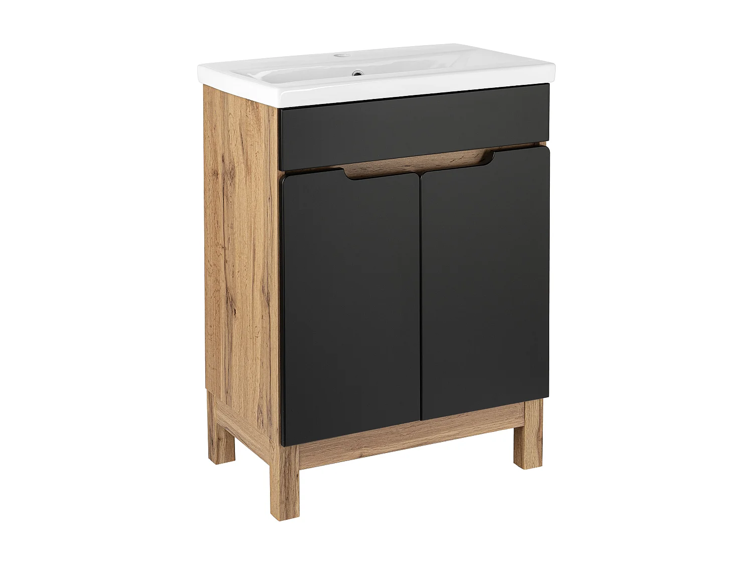 Badkamerset staand kastje met wastafel 60 cm eiken Wotan / zwart Alma