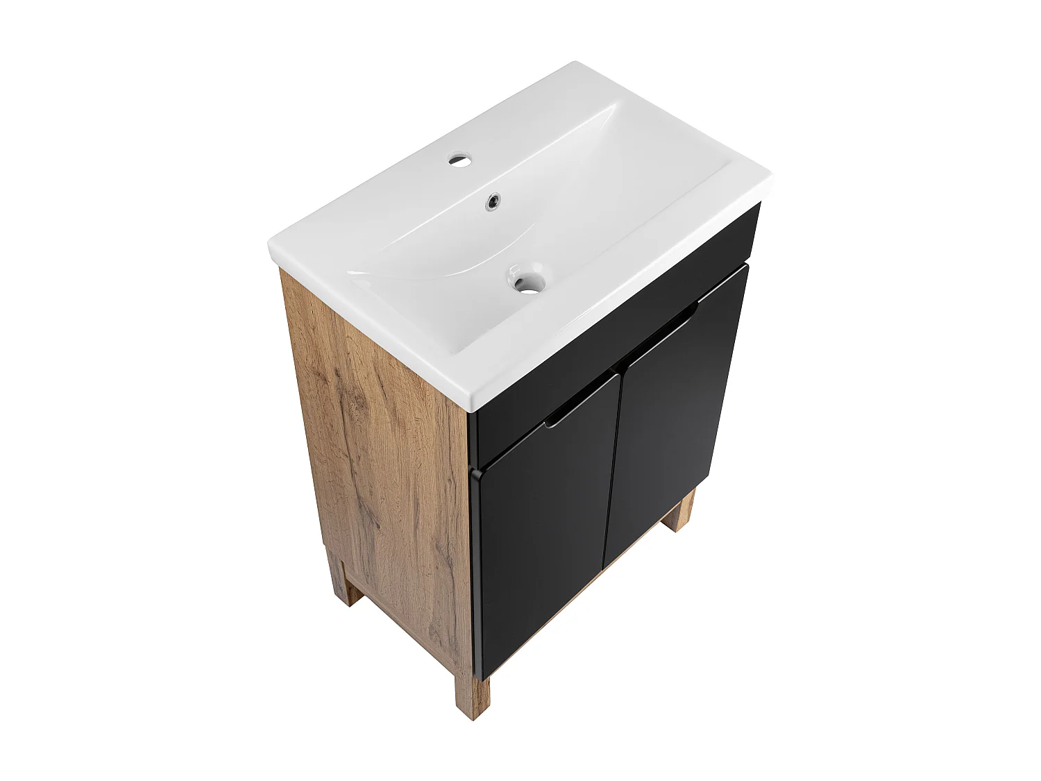 Badkamerset staand kastje met wastafel 60 cm eiken Wotan / zwart Alma