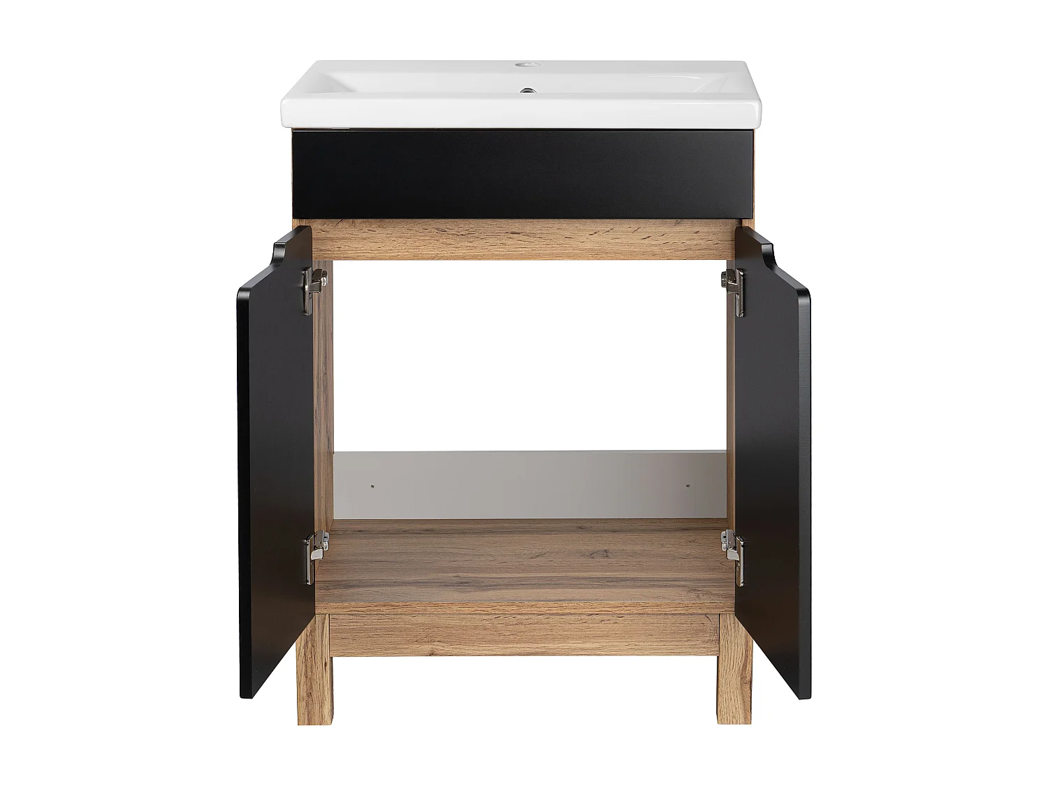 Badkamerset staand kastje met wastafel 60 cm eiken Wotan / zwart Alma
