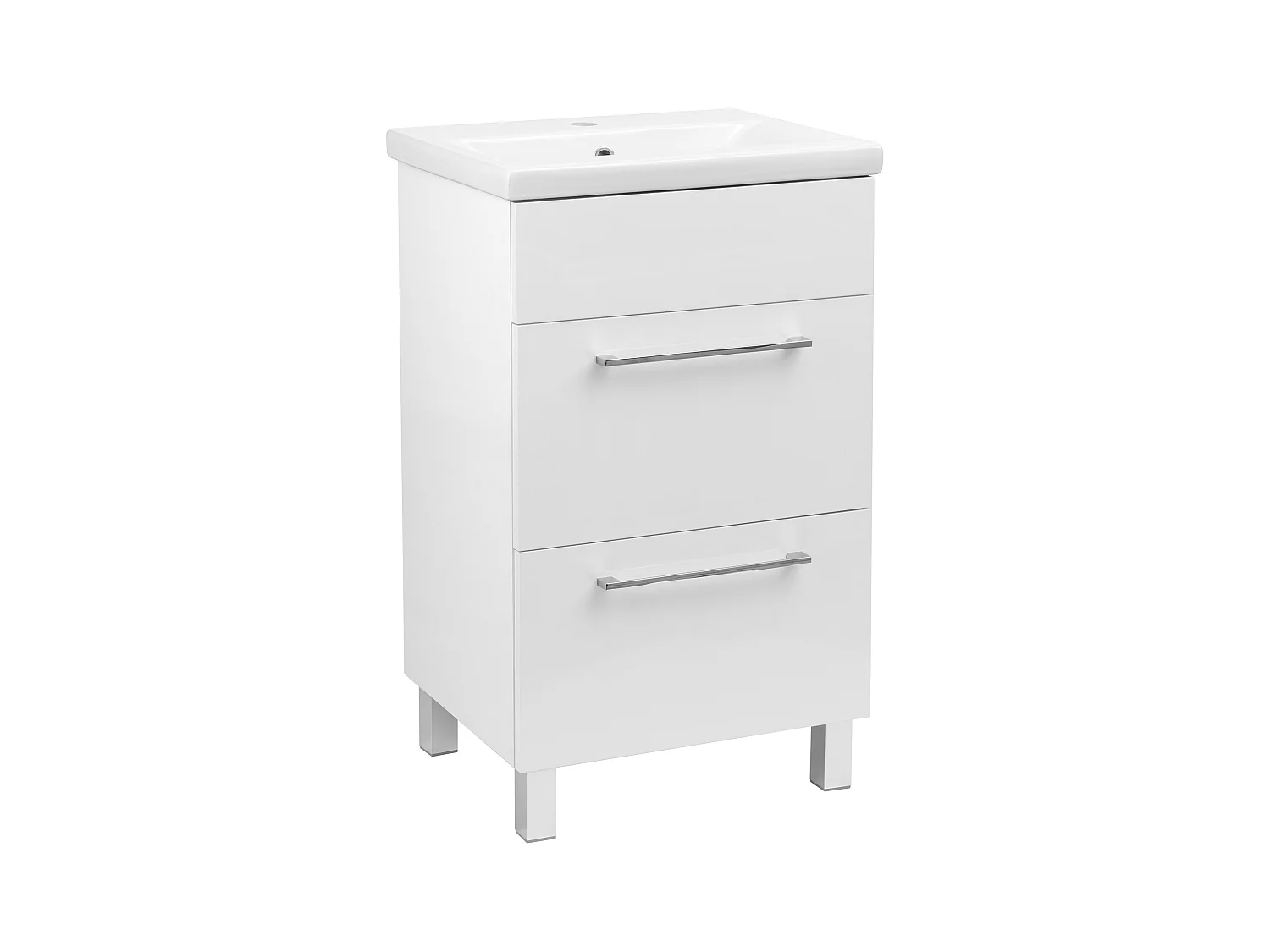 Zestaw Łazienkowy 50cm Szafka z Umywalką 2 Szuflady Biały Połysk Sol Biały