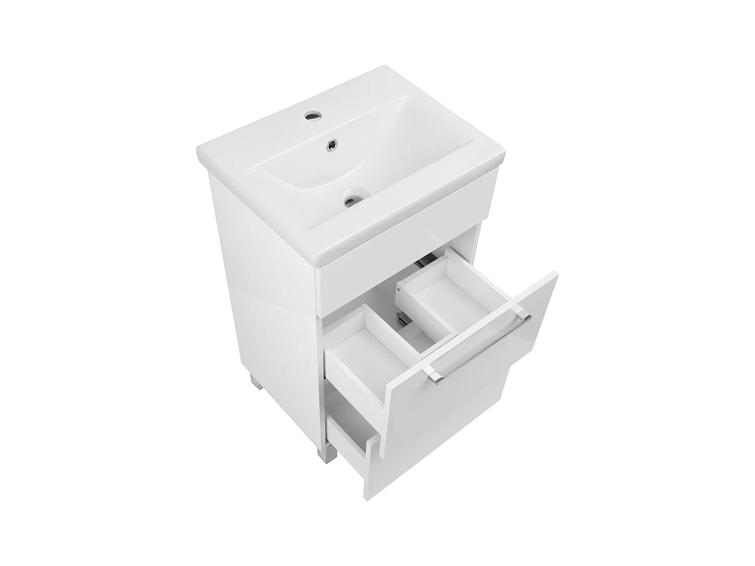 Ensemble de salle de bain 50 cm Meuble avec lavabo 2 tiroirs Blanc brillant Sol Blanc