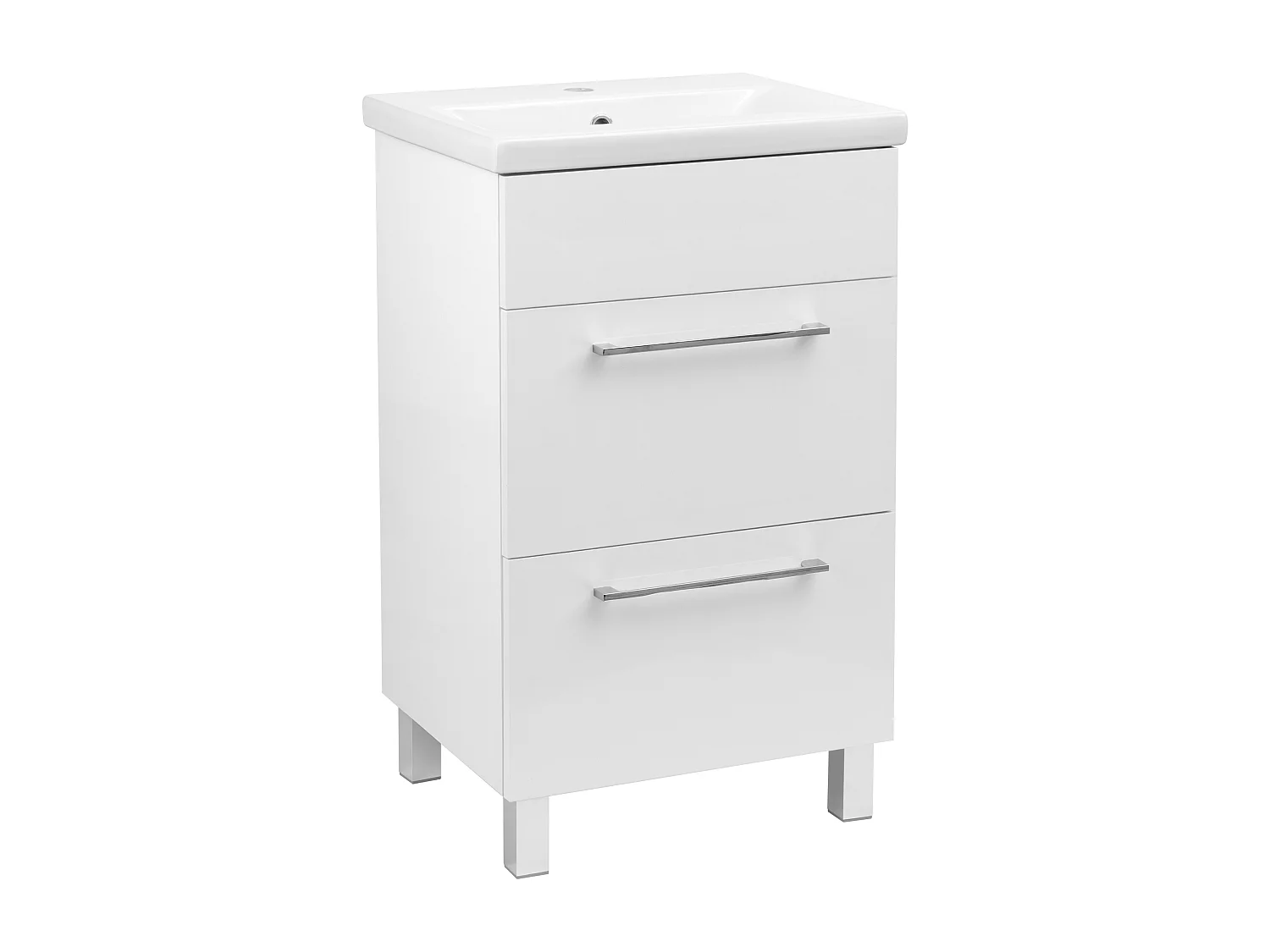 Ensemble de salle de bain 50 cm Meuble avec lavabo 2 tiroirs Blanc brillant Sol Blanc