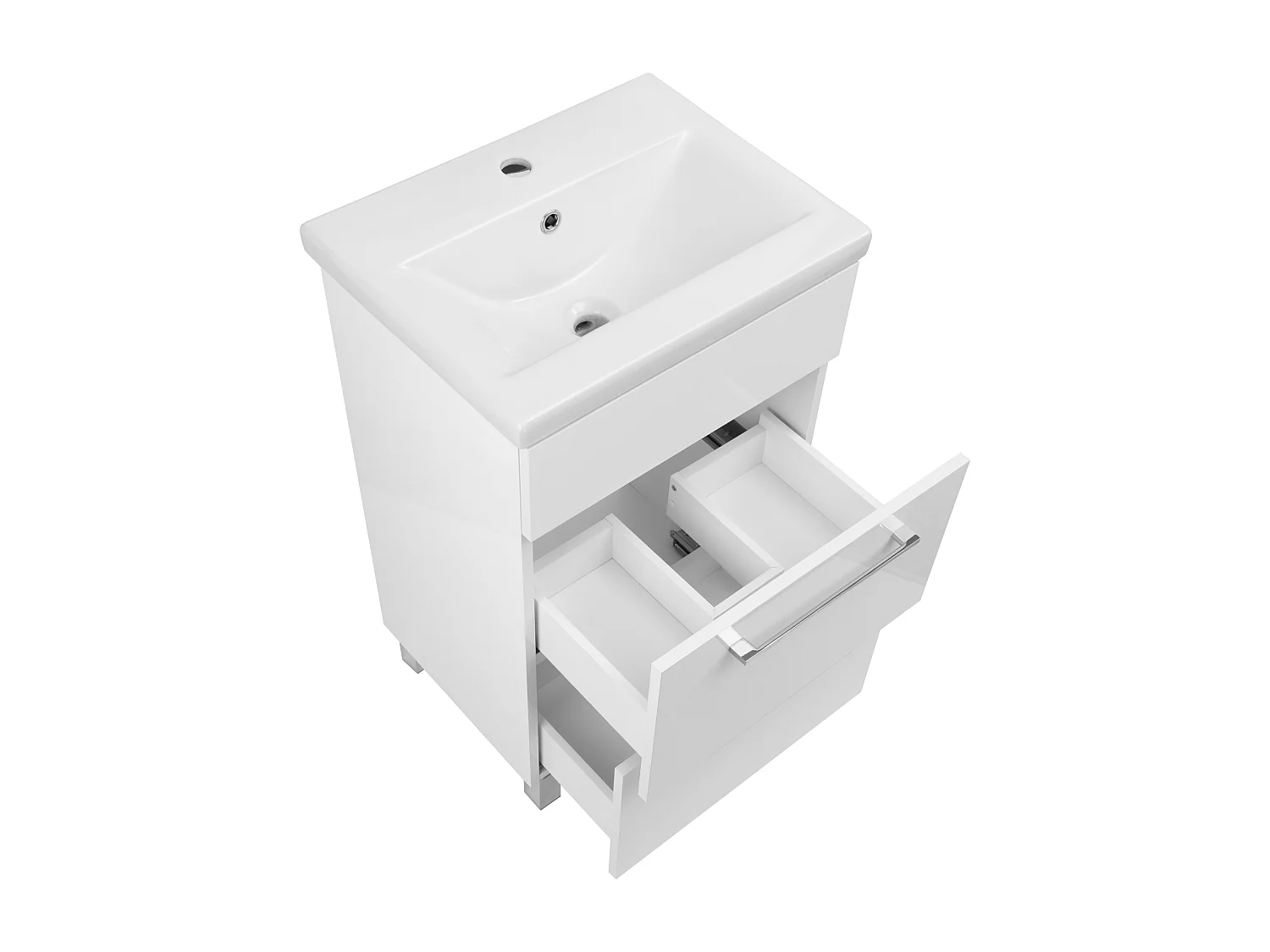 Ensemble de salle de bain 50 cm Meuble avec lavabo 2 tiroirs Blanc brillant Sol Blanc