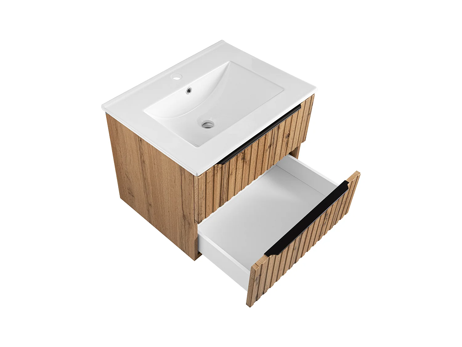 Ensemble de salle de bain rainuré 60 cm Meuble avec lavabo Chêne Wotan Amy