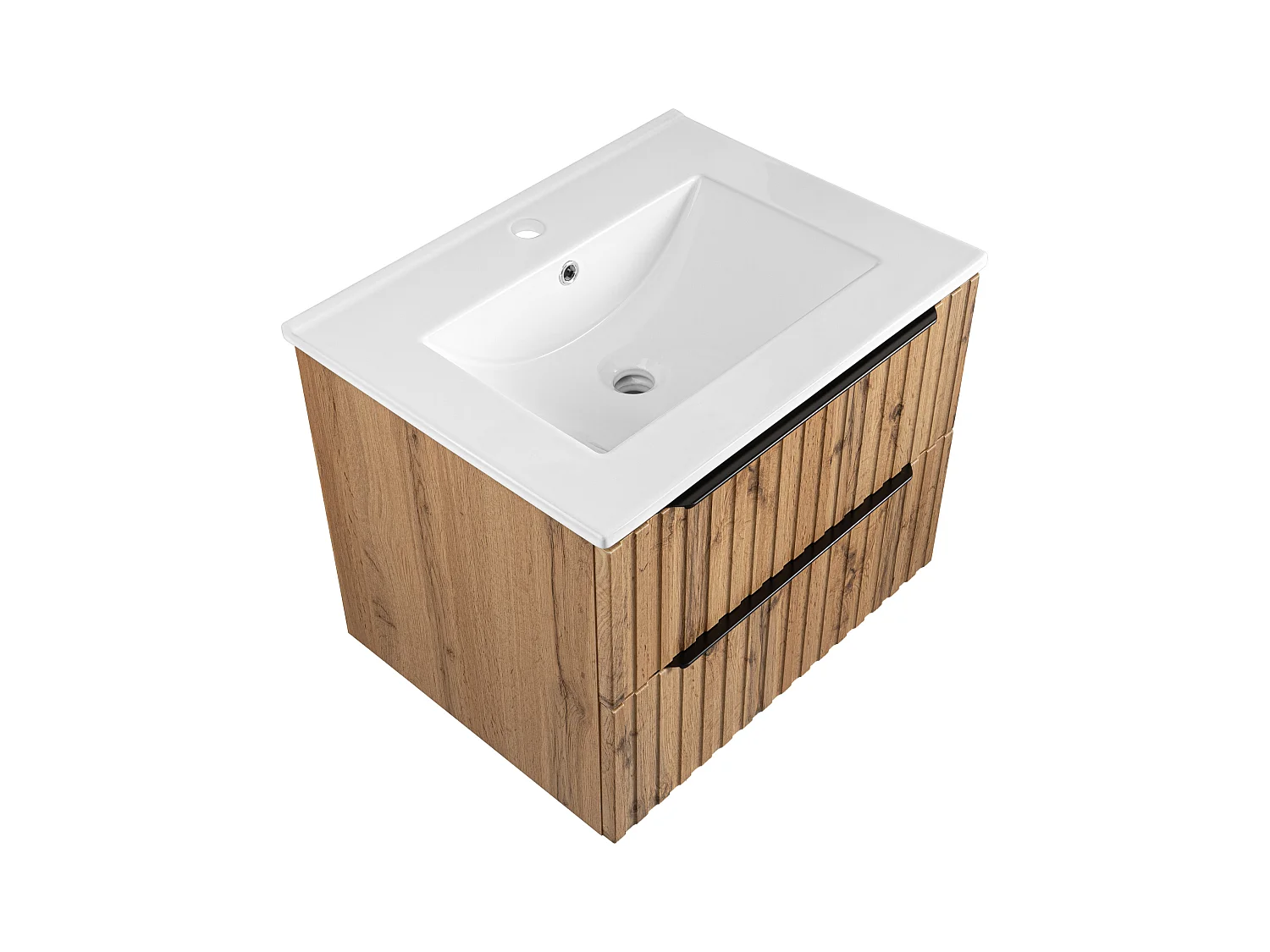 Ensemble de salle de bain rainuré 60 cm Meuble avec lavabo Chêne Wotan Amy