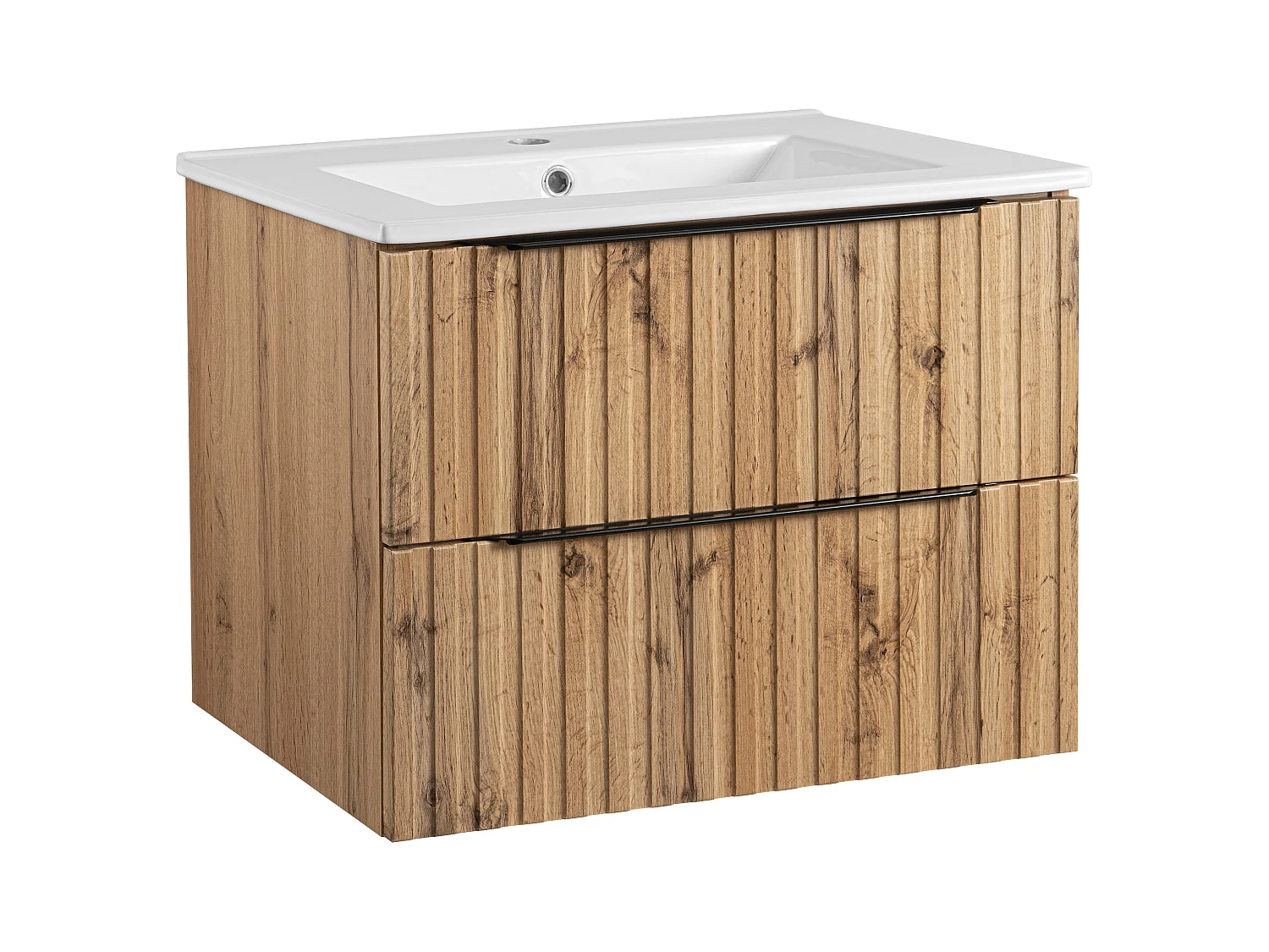 Geribbelde badkamerset 60 cm Kast met wastafel Eikenhout Wotan Amy