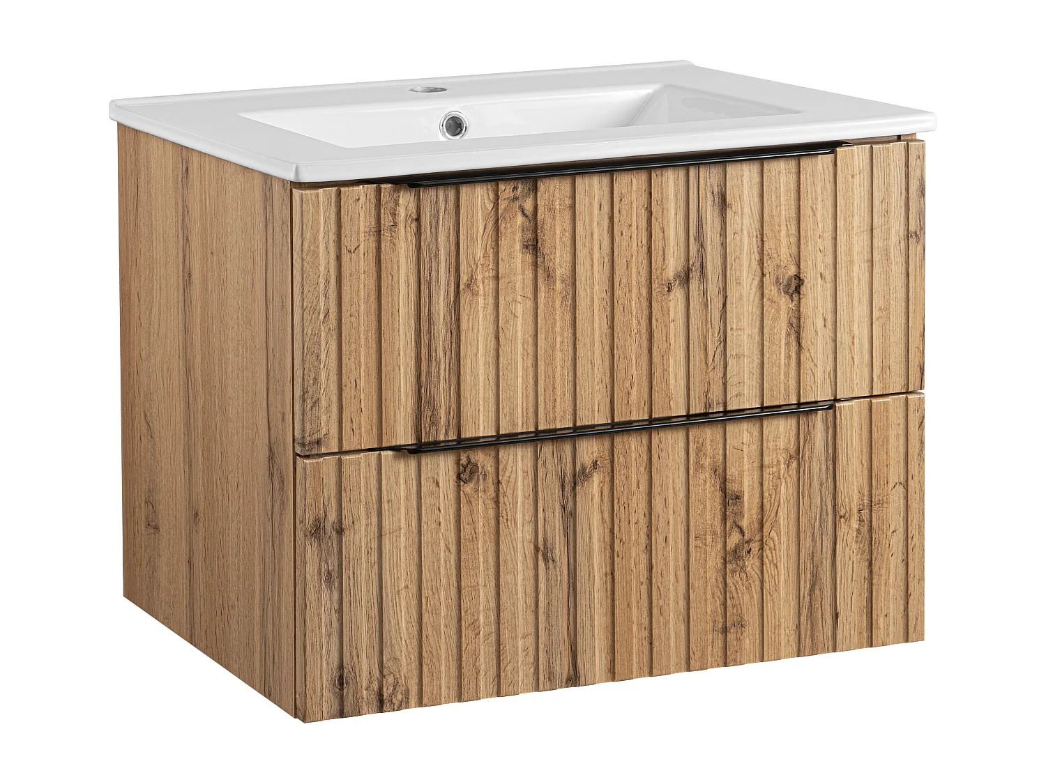 Ensemble de salle de bain rainuré 60 cm Meuble avec lavabo Chêne Wotan Amy