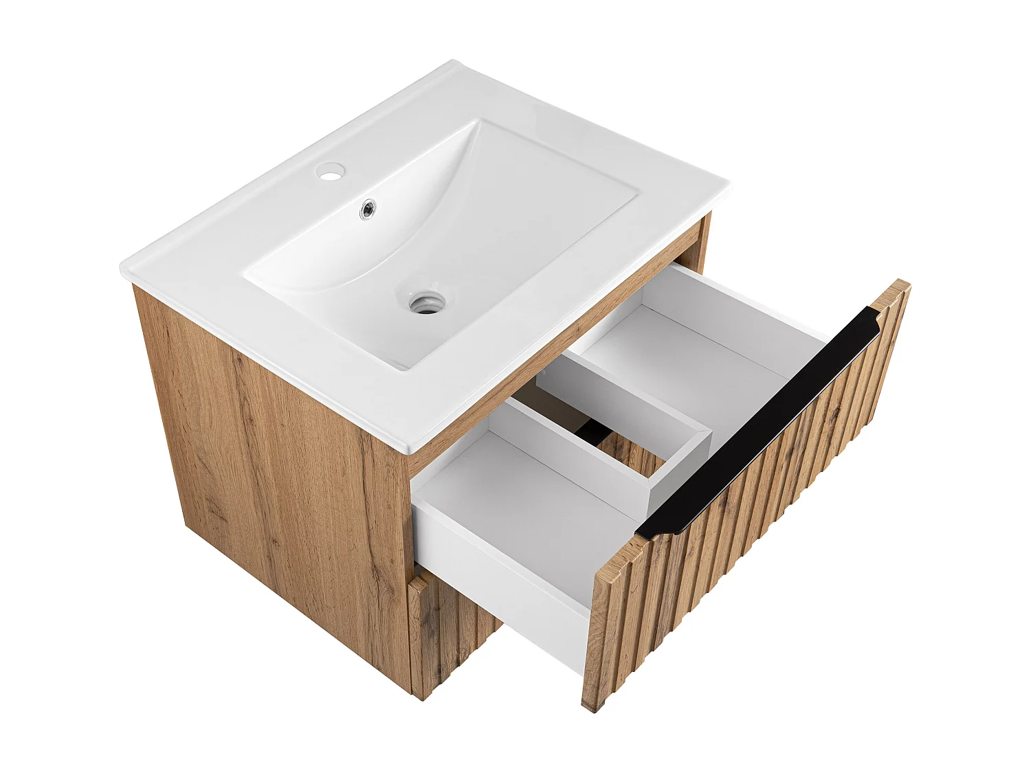 Ensemble de salle de bain rainuré 60 cm Meuble avec lavabo Chêne Wotan Amy