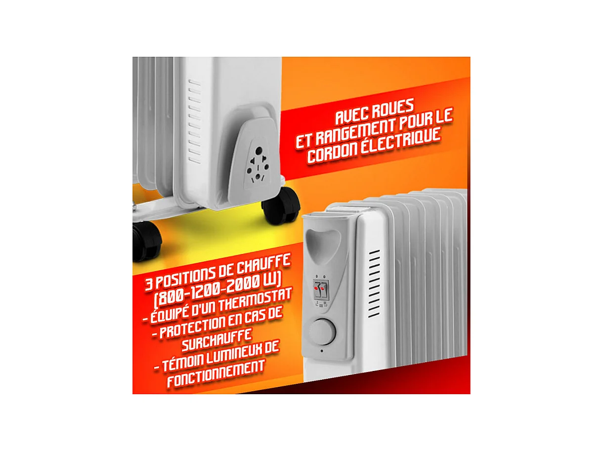 Radiateur à bain d'huile Warm Tech 2500 W, 11 éléments