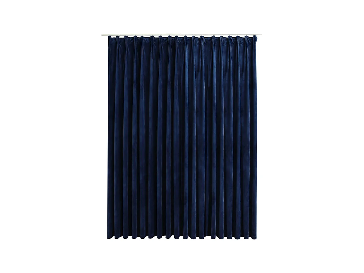 Cortina Blackout de Veludo Azul-Escuro com Ganchos - Tamanho 290x245 cm