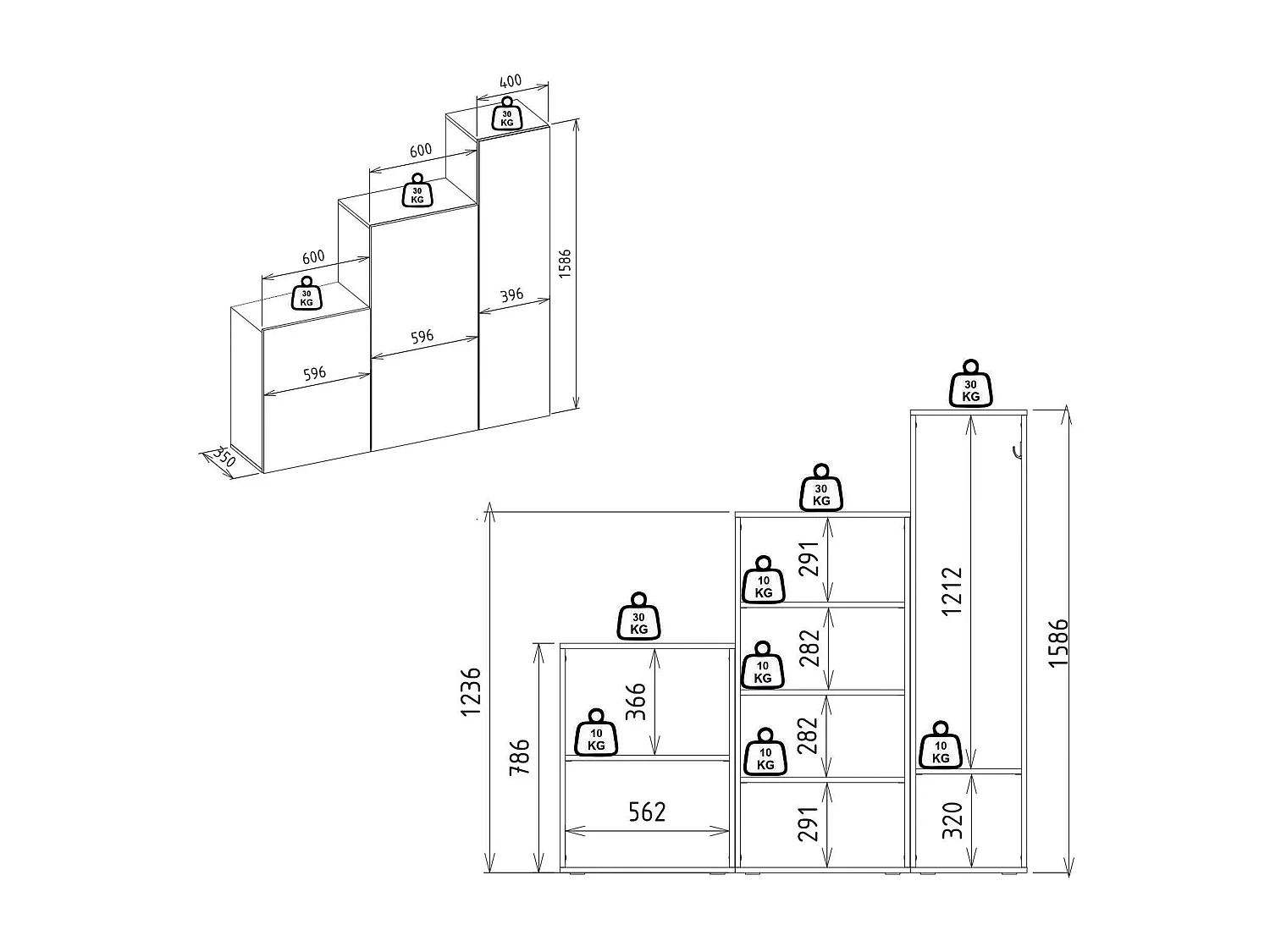 Vestiaire modulable 3 portes - Avec miroir - L160 cm - Blanc - TELEZA