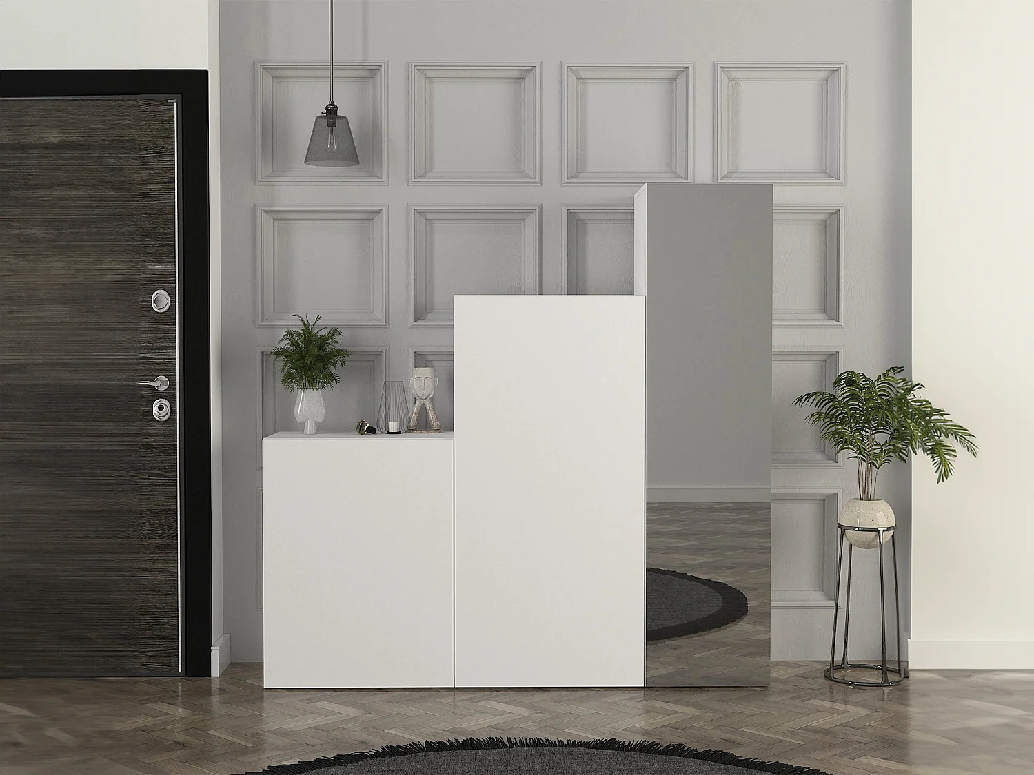 Vestiaire modulable 3 portes - Avec miroir - L160 cm - Blanc - TELEZA