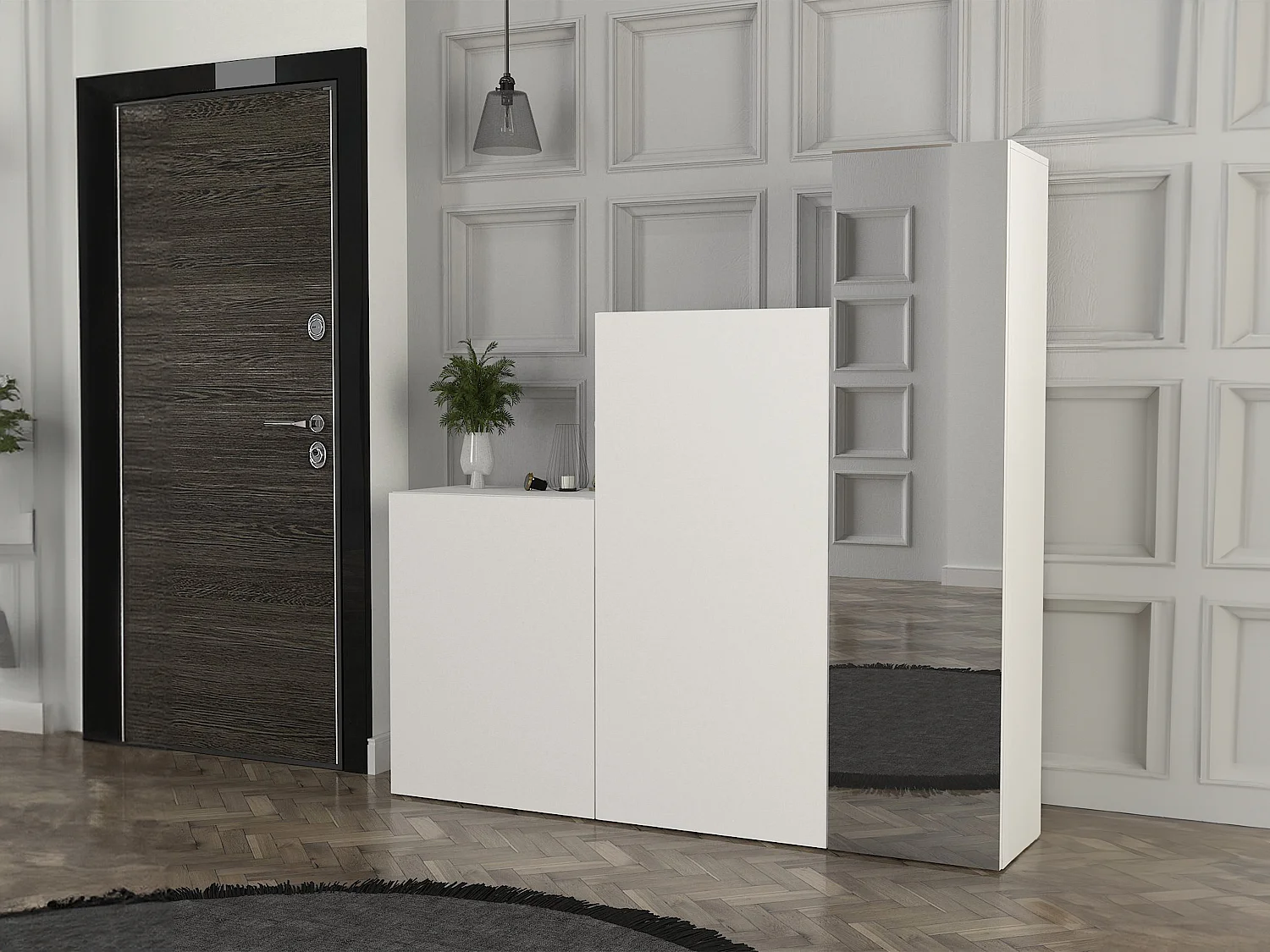 Vestiaire modulable 3 portes - Avec miroir - L160 cm - Blanc - TELEZA