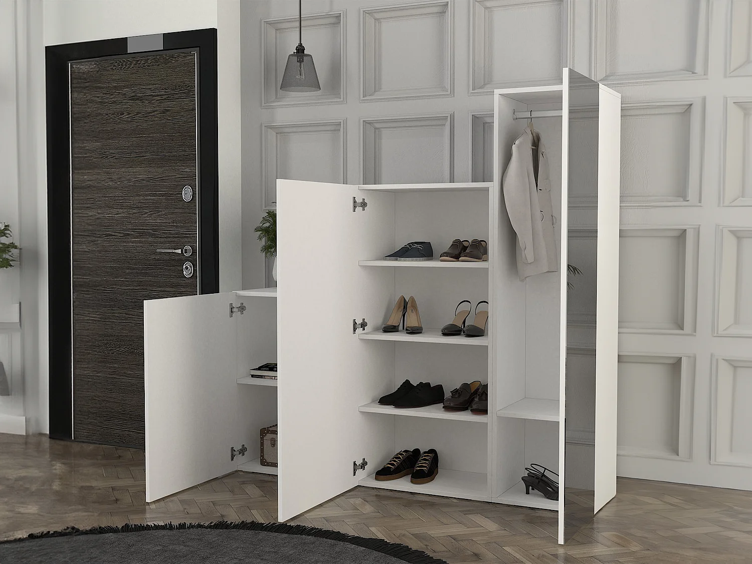 Vestiaire modulable 3 portes - Avec miroir - L160 cm - Blanc - TELEZA