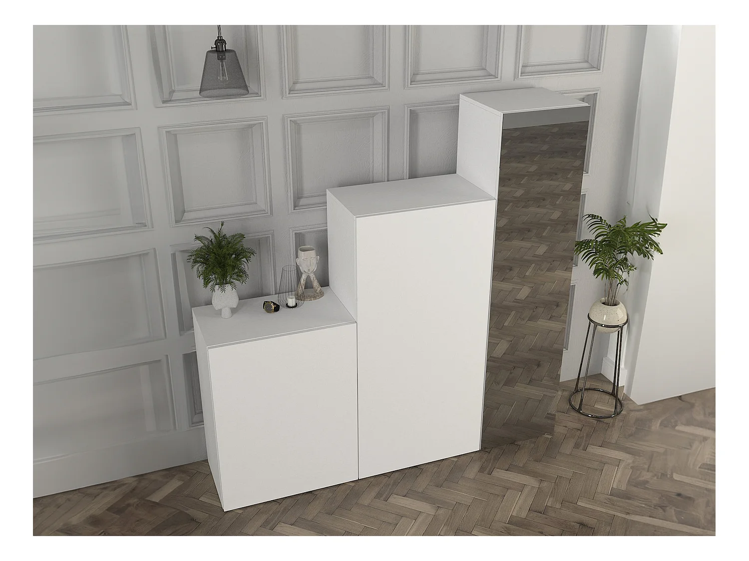 Vestiaire modulable 3 portes - Avec miroir - L160 cm - Blanc - TELEZA