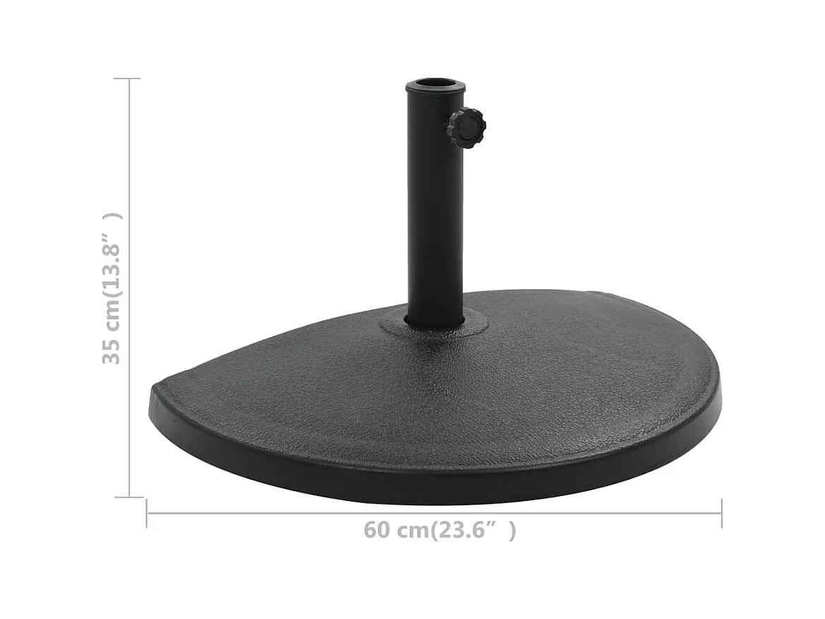 Hønefoss  Socle demi-rond de parasol Polyrésine 15 kg Noir