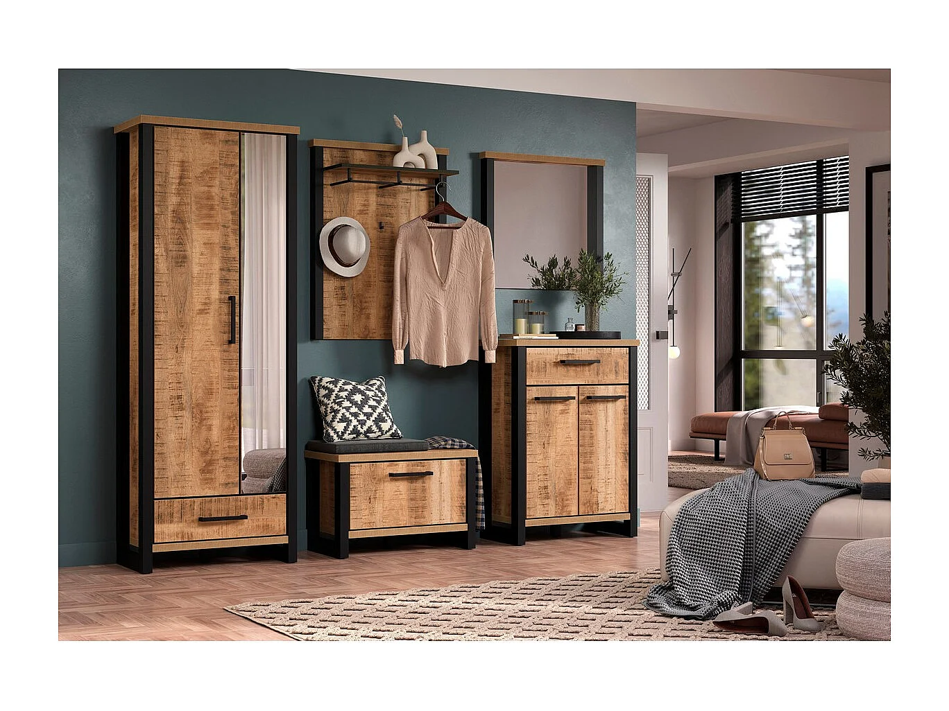 Wieszak ścienny Enna, Brązowy, 73x27x95 cm, Seven Design